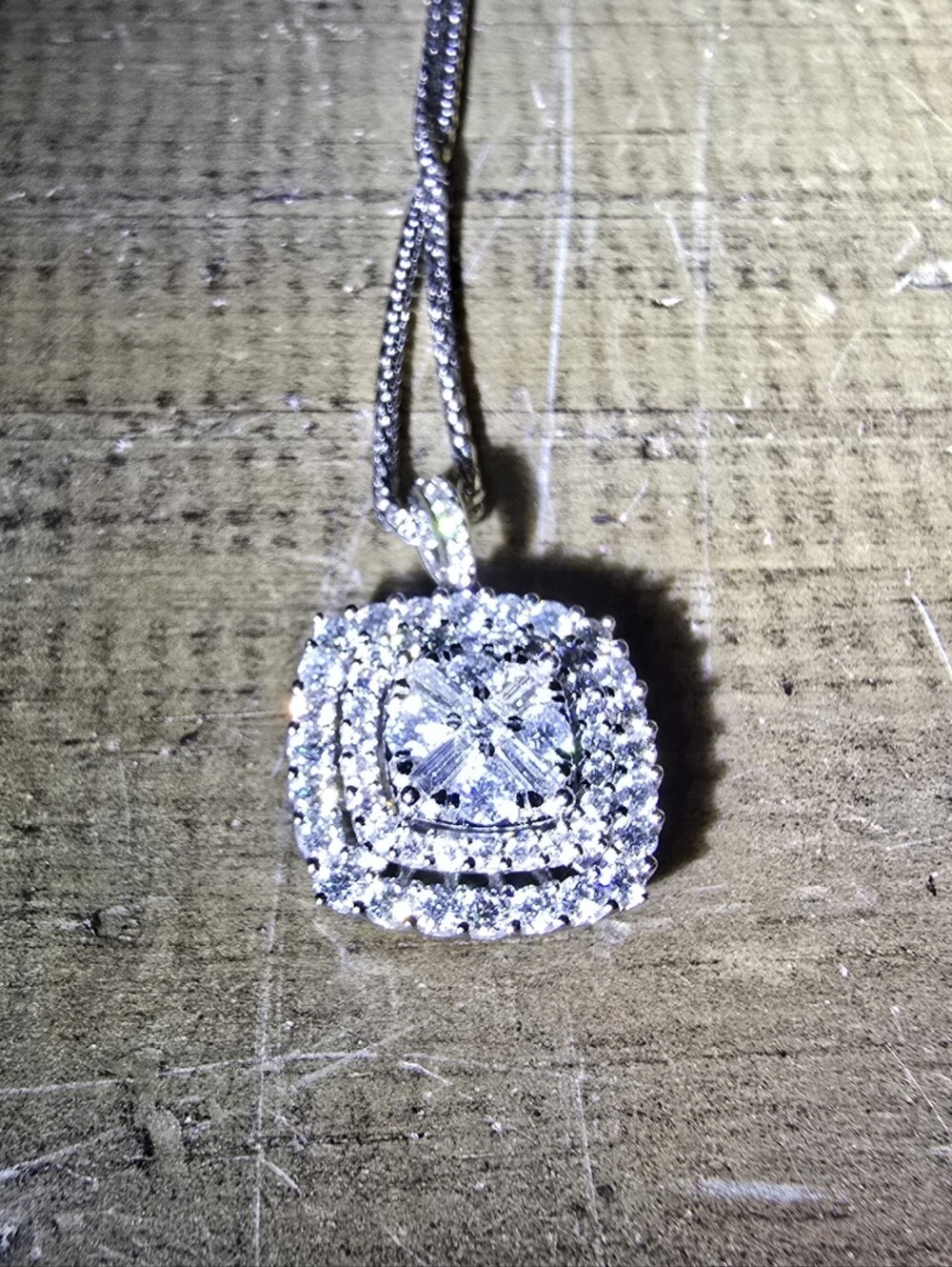 Princess Cut Diamond Halo Pendant Necklace (MSRP $1450)